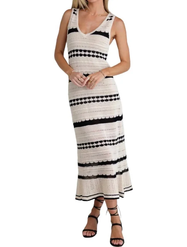 Crochet Knit Midi Dress In Natural