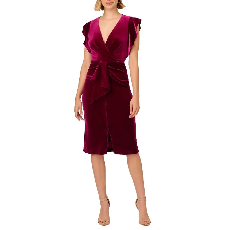 Womens Velvet Surplice Midi Dress