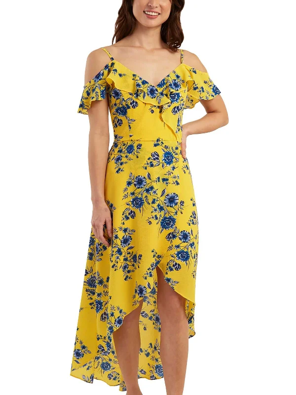 Juniors Womens Floral Print Hi-Low Maxi Dress