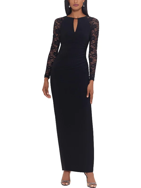 Womens Lace Sleeve Long Evening Dress