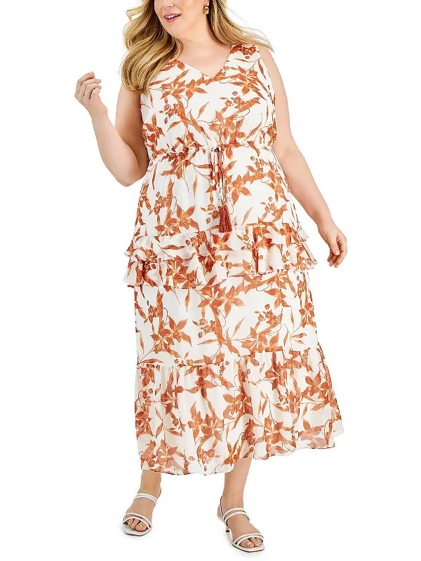 Plus Womens Printed Long Maxi Dress