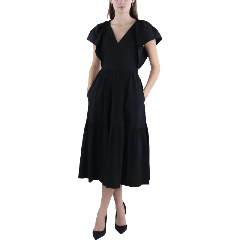 Womens V-Neck Tiered Midi Dress