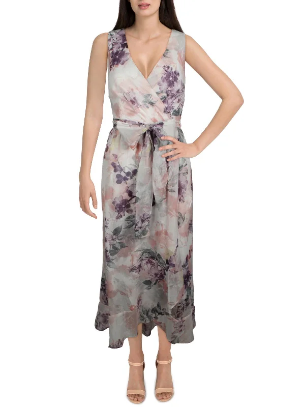 Womens Chiffon Faux-Wrap Maxi Dress