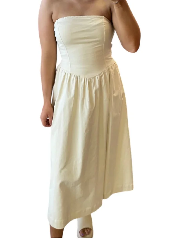 Strapless Midi Flare Dress In Cream