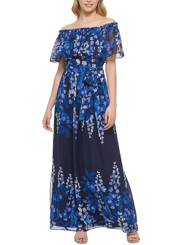 Womens Chiffon Off The Shoulder Maxi Dress