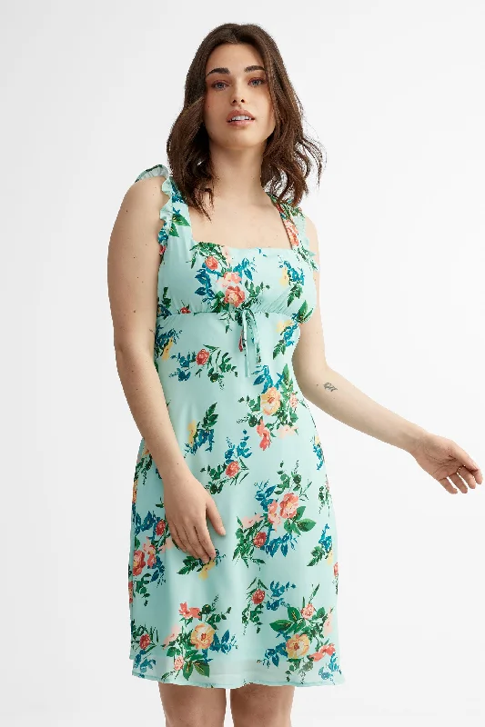 Robe bretelles à volants imprimé floral - Femme