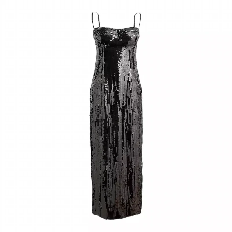 Collection Sequin Bustier Midi Dress In Black