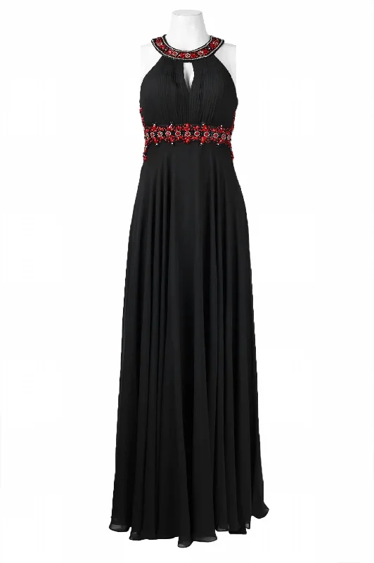 Beaded Cutout Back Evening Dress In Black