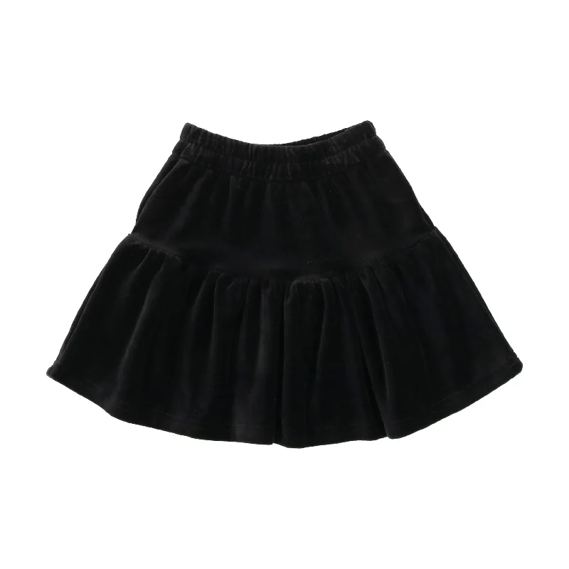 Analogie Velour Tiered Skirt - Black