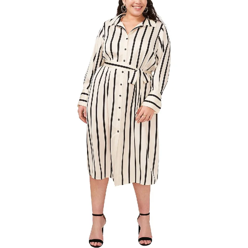 Plus Womens Striped Midi Shirtdress