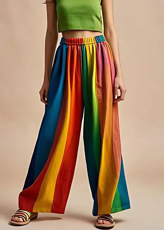 Unique Photo Color Elastic Waist Patchwork Cotton Pants Summer