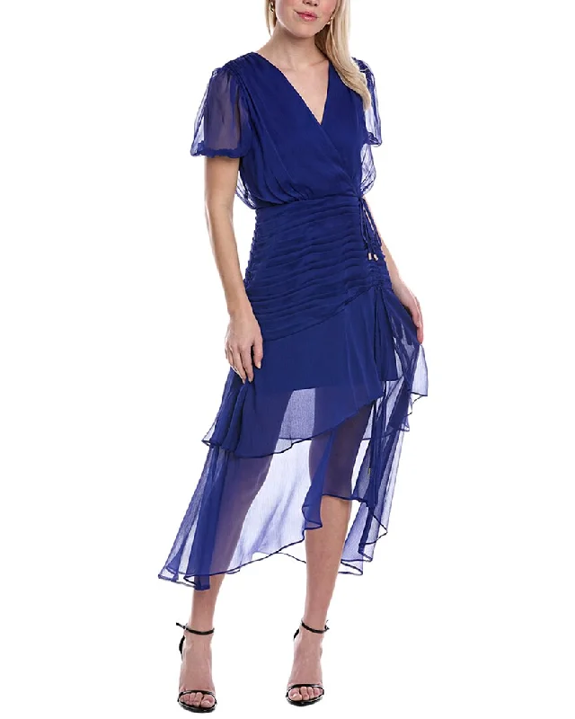 Tahari ASL Pleated Chiffon Midi Dress