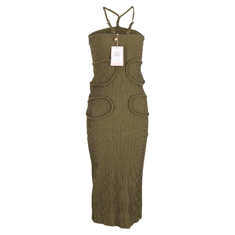 Cult Gaia Avery Corded Cutout Crochet Knit Midi Dress in Green Viscose