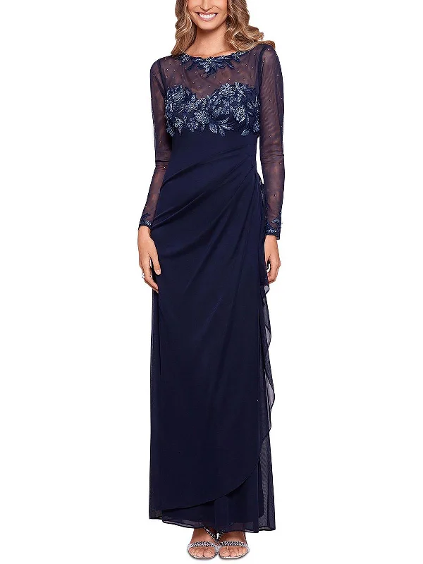 Womens Embroidered Maxi Evening Dress