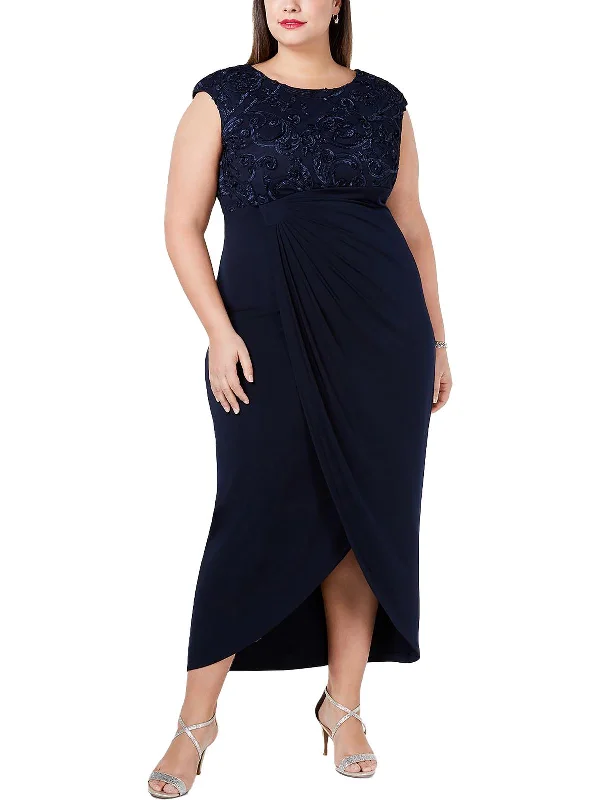 Plus Womens Soutache Maxi Cocktail and Party Dress