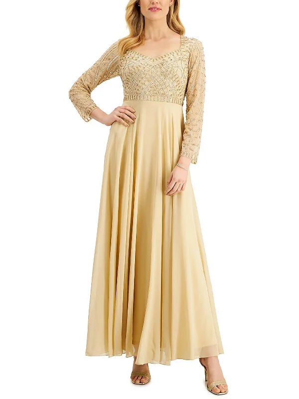 Womens Embellished Cut-Out Evening Dress