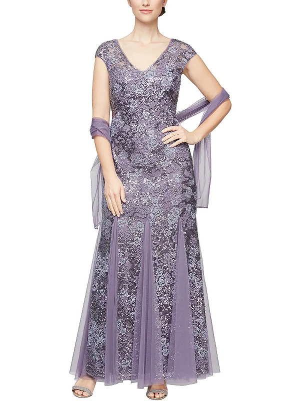 Plus Womens Sequined Special Occasion Evening Dress