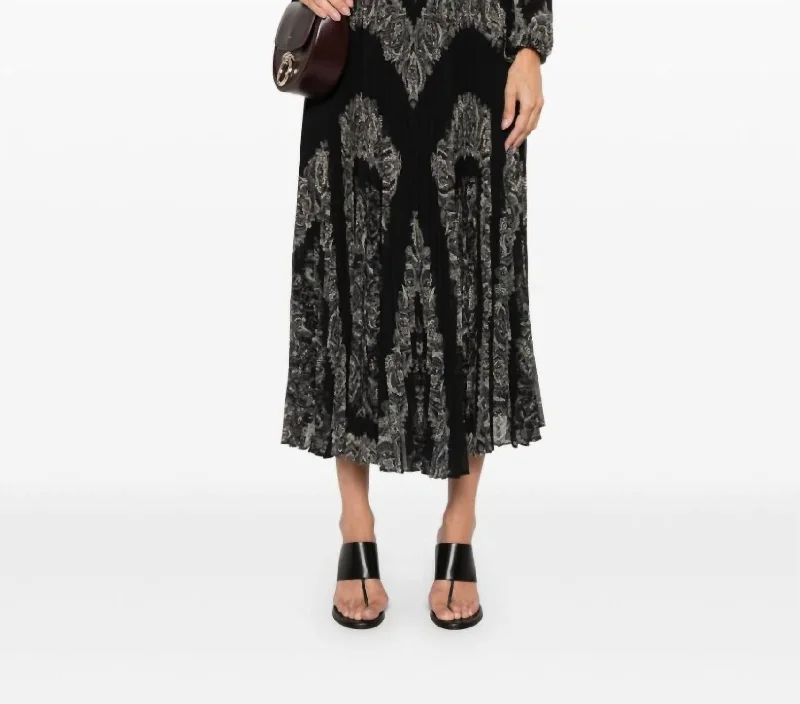 Sunray Long Sleeve Midi Dress In Black Paisley