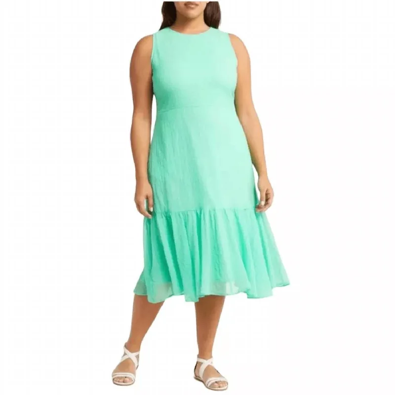 Ruffle Hem Midi Dress In Green Katydid