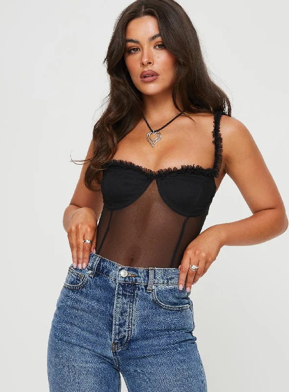 Serilla Ruffle Bodysuit Black